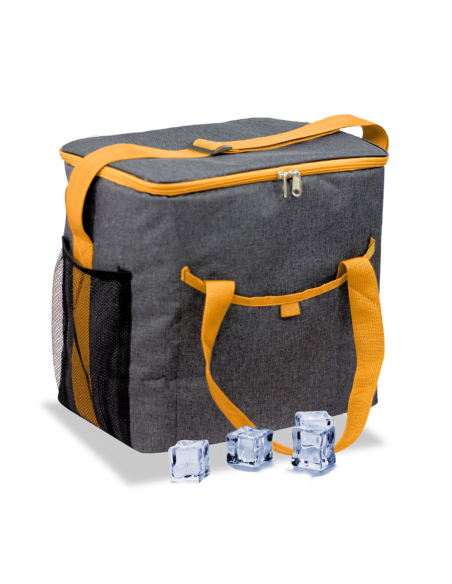 Glacière Sac Denim 21L Design denim gris, poignée orange, 21L - COOLERBAG