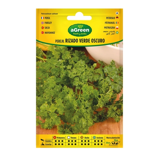 enveloppe contenant des graines de persil frisé vert foncé