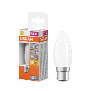 ampoule led opaque flamme b22d 3.4w 470 lm blanc chaud ampoule led opaque flamme b22d 3.4w 470 lm blanc chaud - osram