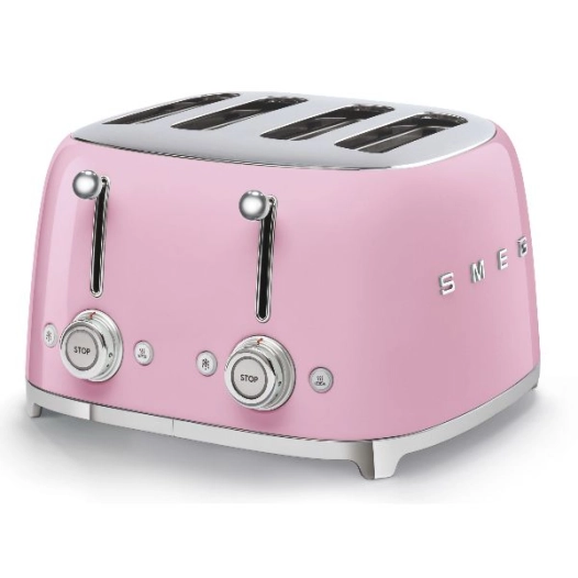 toaster 4tranches annees 50 6niveaux 3prog acier embouti rose - smeg pem