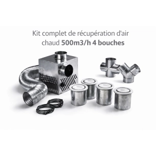 Kit de distribution d'air chaud 4 bouches 500 m3 pour cheminée