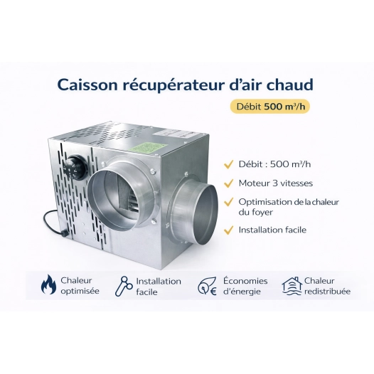 Caisson récupérateur de chaleur 500m3/h pour cheminée 500 m3/h 3 à 5 bouches