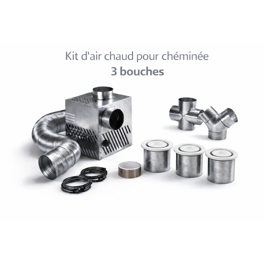 Kit de distribution d'air chaud 3 bouches 350 m3 pour cheminée
