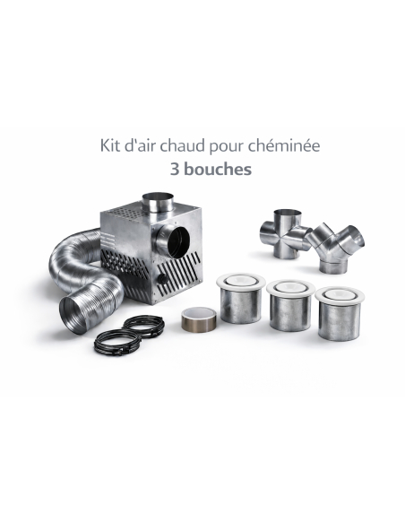 Kit de distribution d'air chaud 3 bouches 350 m3 pour cheminée