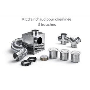 Kit de distribution d'air chaud 3 bouches 350 m3 pour cheminée