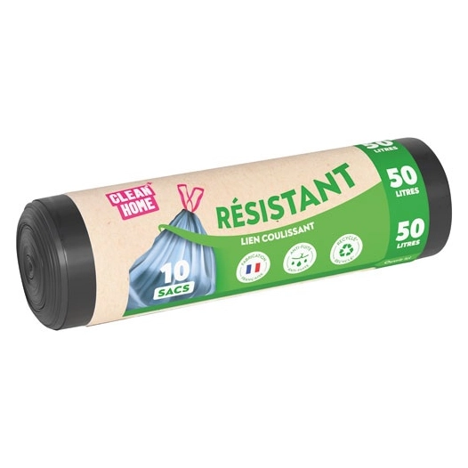 sac poubelle lien coulissant 50 l x 10 noir - sphere distribution