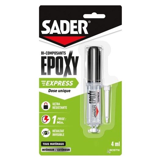 sader colle epoxy express bicomposant 4 ml - bostik (sader)