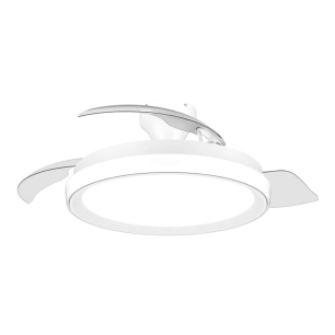 ventilateur de plafond à pales rétractables, led 3 cct, dc 28 w + 35 w, modèle bliss, blanc, ø106 cm