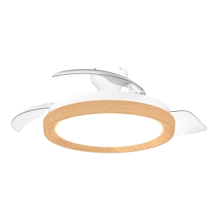 ventilateur de plafond à pales rétractables, led 3 cct, moteur dc 28 w + led 35 w, modèle bliss, blanc / doré, ø106 cm