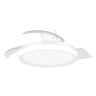 ventilateur de plafond à pales rétractables, led 3 cct, moteur dc 28 w + led 35 w, modèle bliss, blanc / étoilé, ø106 cm