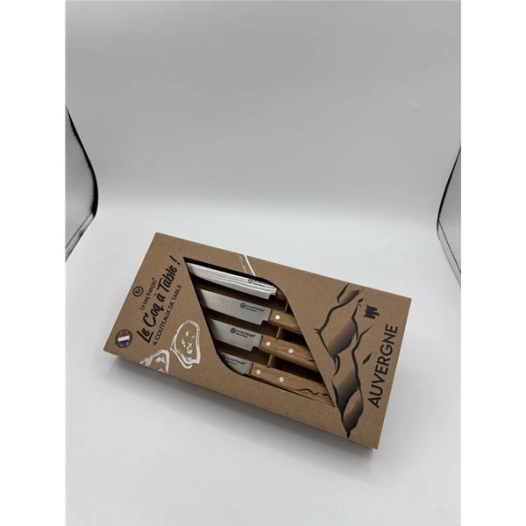 coffret de 4 couteaux le coq ã  table auvergne - manche chãªne - french touch arts ld