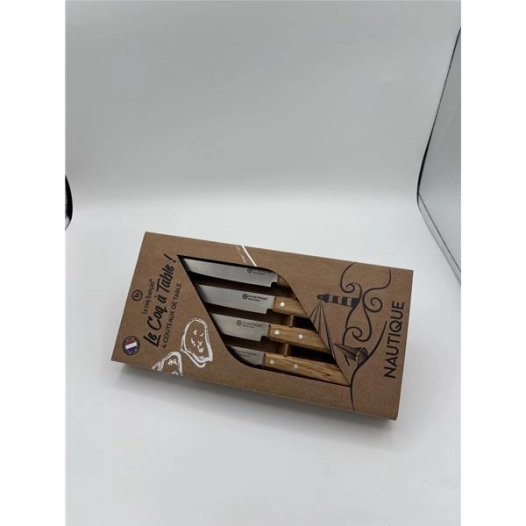 coffret de 4 couteaux le coq ã  table nautique - manche chãªne - french touch arts ld