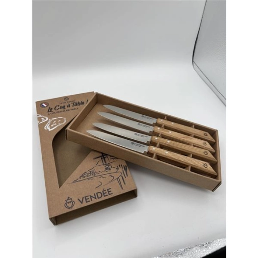 coffret de 4 couteaux le coq ã  table vendã©en - manche chãªne - french touch arts ld