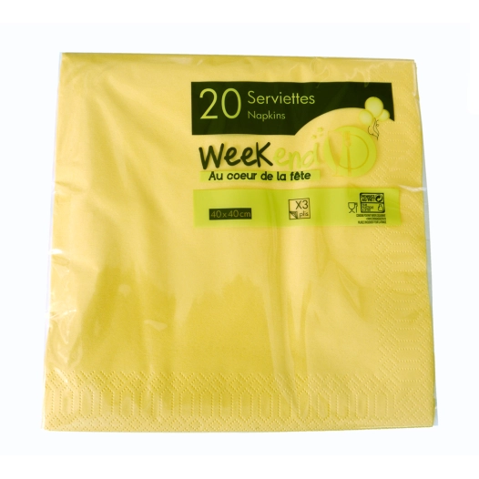 20 serviettes 3 plis jaunes 40 x 40 cm 20 serviettes 3 plis jaunes 40 x 40 cm - publi embal