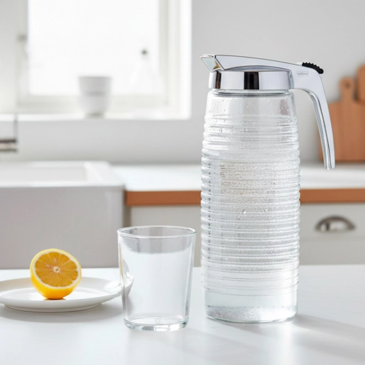 carafe en verre de 1,4 l avec couvercle chromé