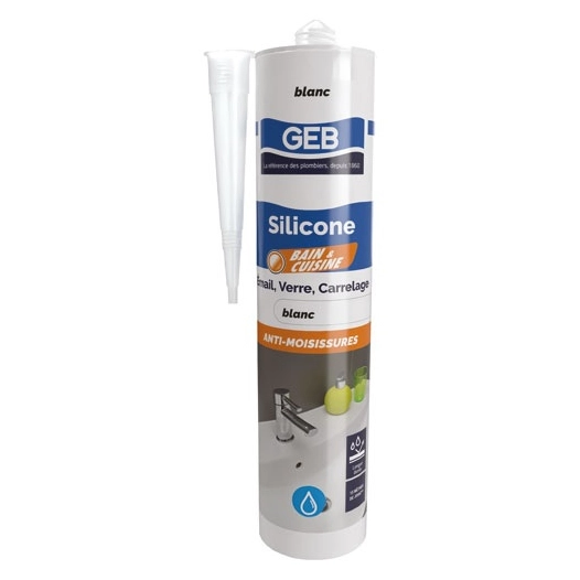 mastic silicone bain cuisine blanc 310 ml - geb sas