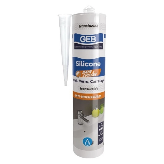 mastic silicone bain cuisine translucide 310 ml - geb sas