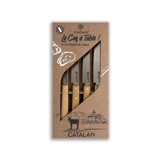 coffret de 4 couteaux le coq ã  table catalan - manche chãªne - french touch arts ld
