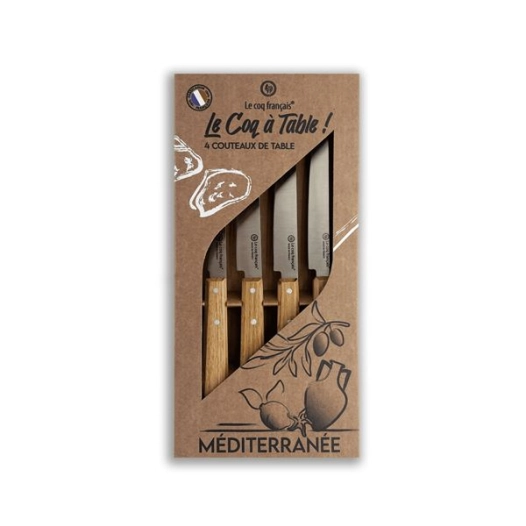 coffret de 4 couteaux le coq ã  table mã©ditã©rranã©en - manche chãªne - french touch arts ld