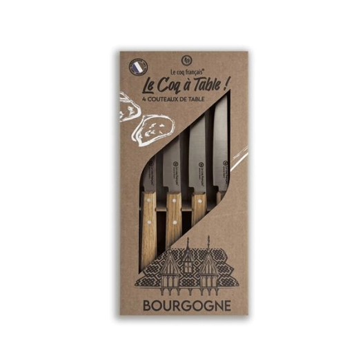 coffret de 4 couteaux le coq ã  table bourgogne - manche chãªne - french touch arts ld