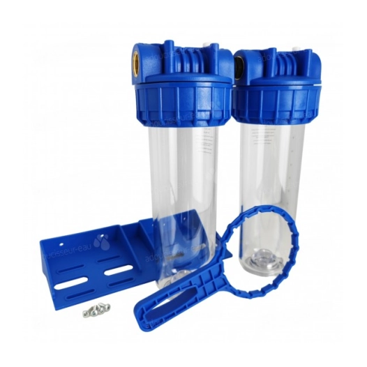 Filtre Double 10 20x27 Avec Cart+Poly+Tress+Clé Support Mural - RAIN IRRIGATION