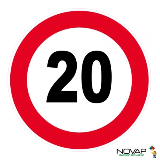 Panneau vitesse limitée 20 kilomètres heure diamètre 300 mm - NOVAP