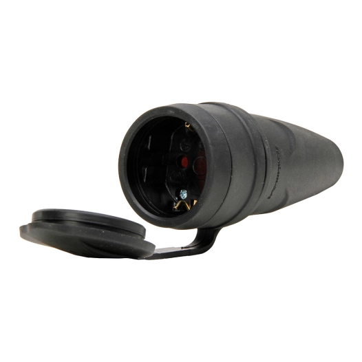 prise mobile bipolaire avec terre et couvercle 16a 250 v, ip20, noire, max. 3 x 1,5 mm²