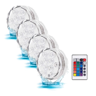 lumières led rgb submersibles à piles avec télécommande, ø7 x 3 cm, 4 unités