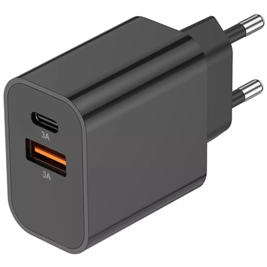 chargeur secteur usb-a + usb-c 15w noir - akashi