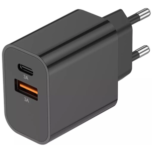 chargeur secteur usb-a + usb-c 15w noir - akashi