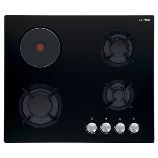 3gaz+1elec.60cm.1,5kw.fonte. verre noir. - airlux