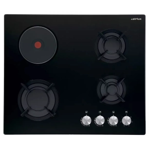 3gaz+1elec.60cm.1,5kw.fonte. verre noir. - airlux