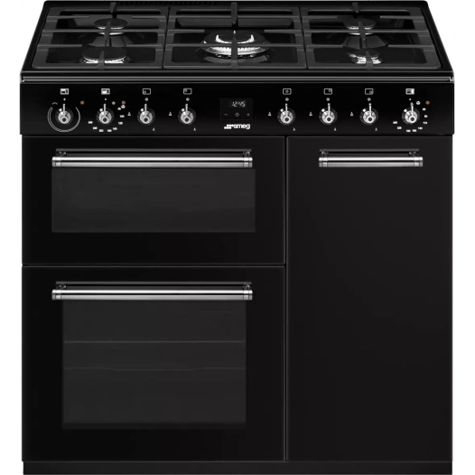 90x60cm.5gaz.2f.elec.ab.noir/inox. - smeg