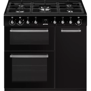 90x60cm.5gaz.2f.elec.ab.noir/inox. - smeg