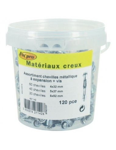 Seau Chevilles et Vis Métalliques Kit de fixation universel pour murs creux - Fixpro