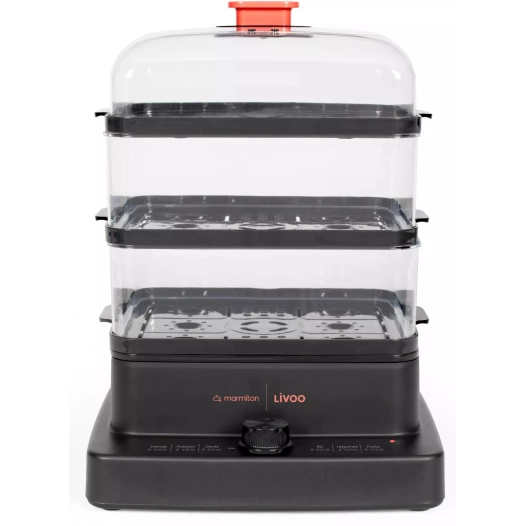 cuiseur vapeur.1200w.3paniers.8pers.noir - livoo