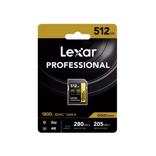 sd pro gold uhs-ii 1800x 512gb v60 - lexar