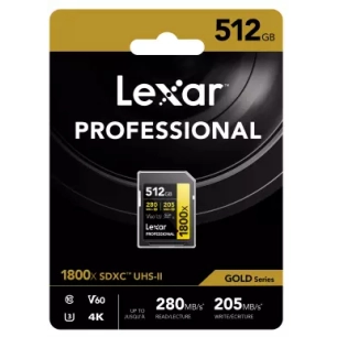 sd pro gold uhs-ii 1800x 512gb v60 - lexar