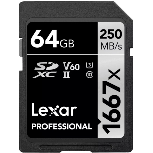 sdxc pro silver uhs-ii 1667x 64gb v60 - lexar