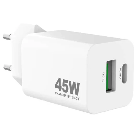 chargeur mural.usb-a+usb-c.45w.blanc - sinox
