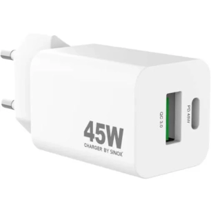 chargeur mural.usb-a+usb-c.45w.blanc - sinox