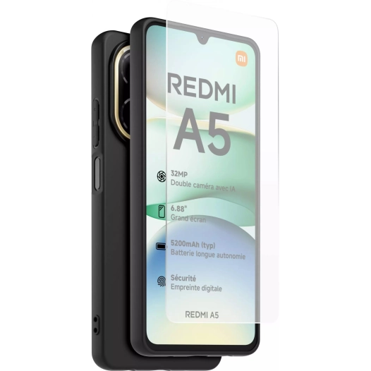 coque noir tpu + verre trempe redmi a5 - xiaomi