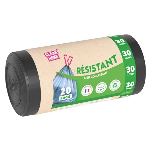 sac poubelle lien coulissant 30 l noir x 20 - sphere distribution