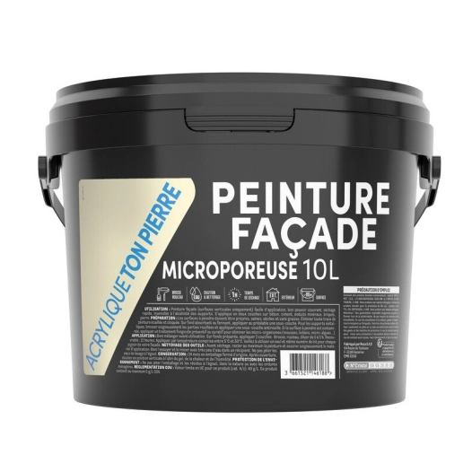 Peinture façade acrylique mate microporeuse ton pierre 10 litres extérieur - TOUT DANS LE PRIX