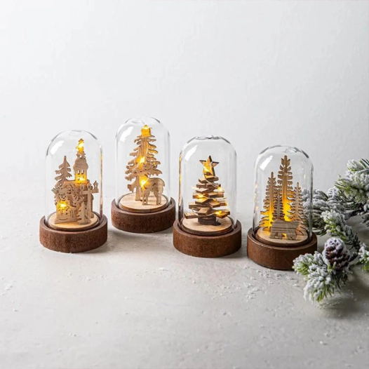 figurine décorative de noël en bois avec lumière led, différents modèles