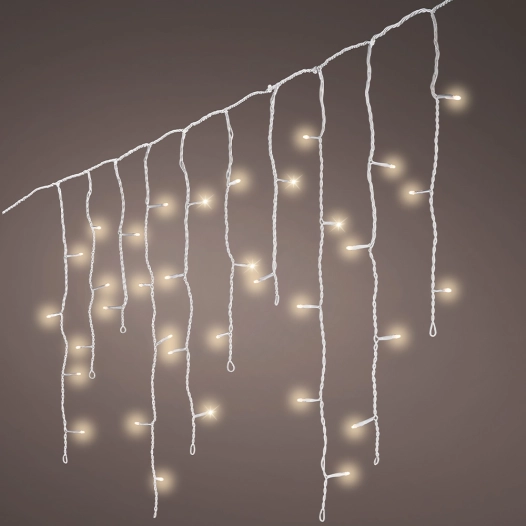 rideau de lumières led extérieur effet stalactite, 8 fonctions, blanc chaud, câble blanc, 5 m