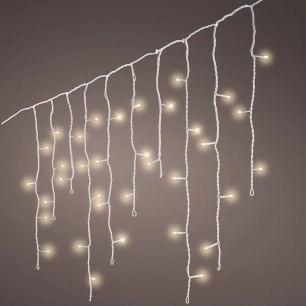rideau de lumières led extérieur effet stalactite, 8 fonctions, blanc chaud, câble blanc, 5 m