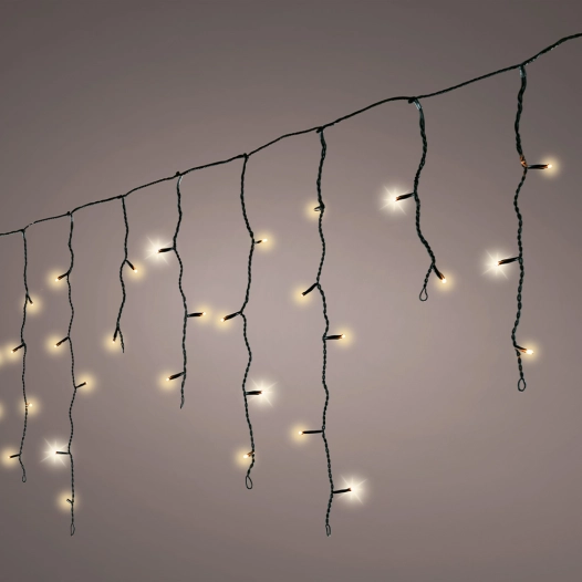 rideau de guirlandes lumineuses led d'extérieur, effet scintillant, blanc froid, câble noir, 5 m