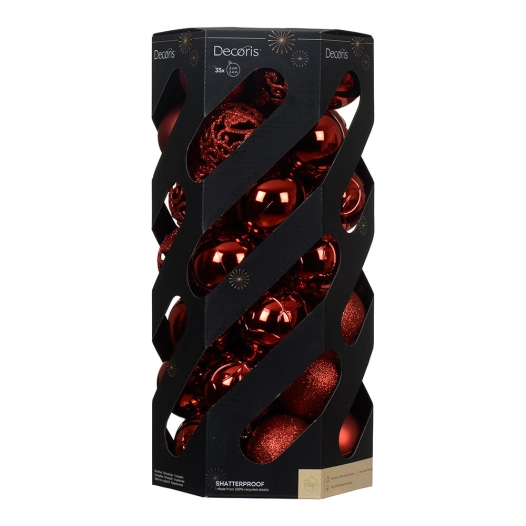 boules de noël rouges, boîte de 35 unités