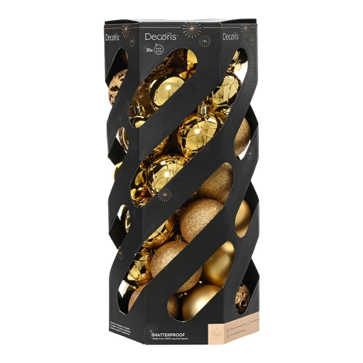 boules de noël dorées, boîte de 35 unités